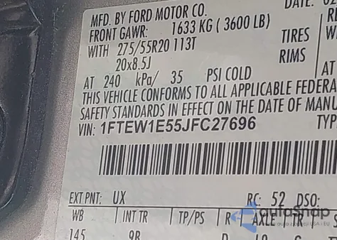 2018 Ford F-150 Platinum from USA, damaged, VIN 1FTEW1E55JFC27696